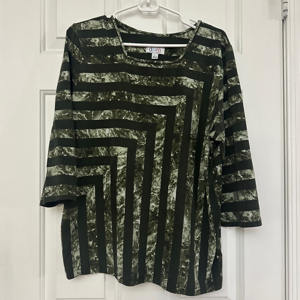 D&Co. Olive and Black Patterned Blouse